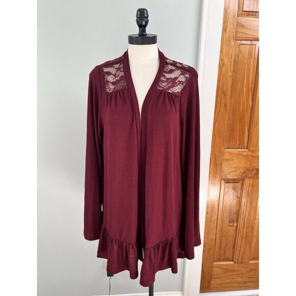 NWT Suzanne Betro XL Lace Back Burgundy Open Cardigan Career Church Event - Picture 1 of 6